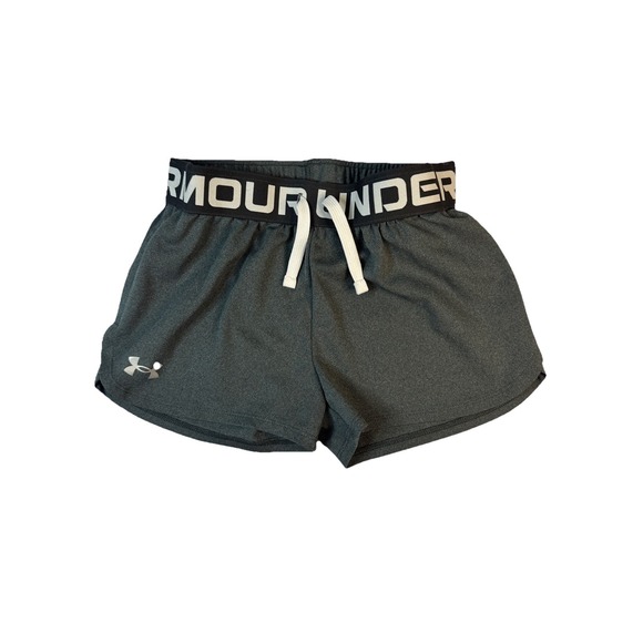 Under Armour Girls' HeatGear Athletic Shorts, Gray, Logo,‎ Size Small - Picture 1 of 4